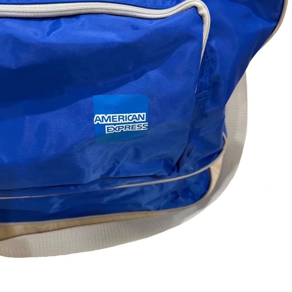 American Express Vintage Expandable Duffle/Gym Bag w/Handles/Shoulder Strap Blue